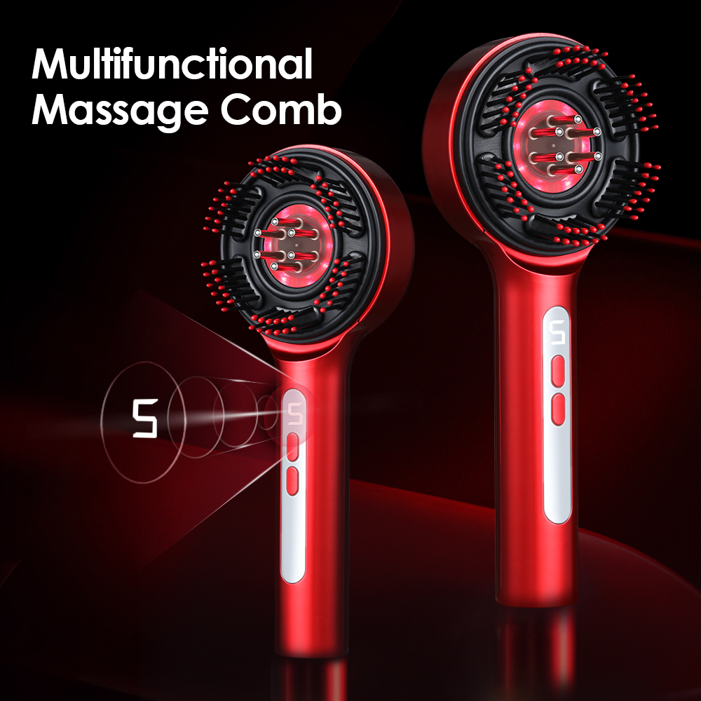 Hair Care - 3色のLEDライト付き、6mlの詰め替え可能なオイルリザーバー、5段階の調整可能なマッサージ速度を備えた、頭皮マッサージ用電動コーム。