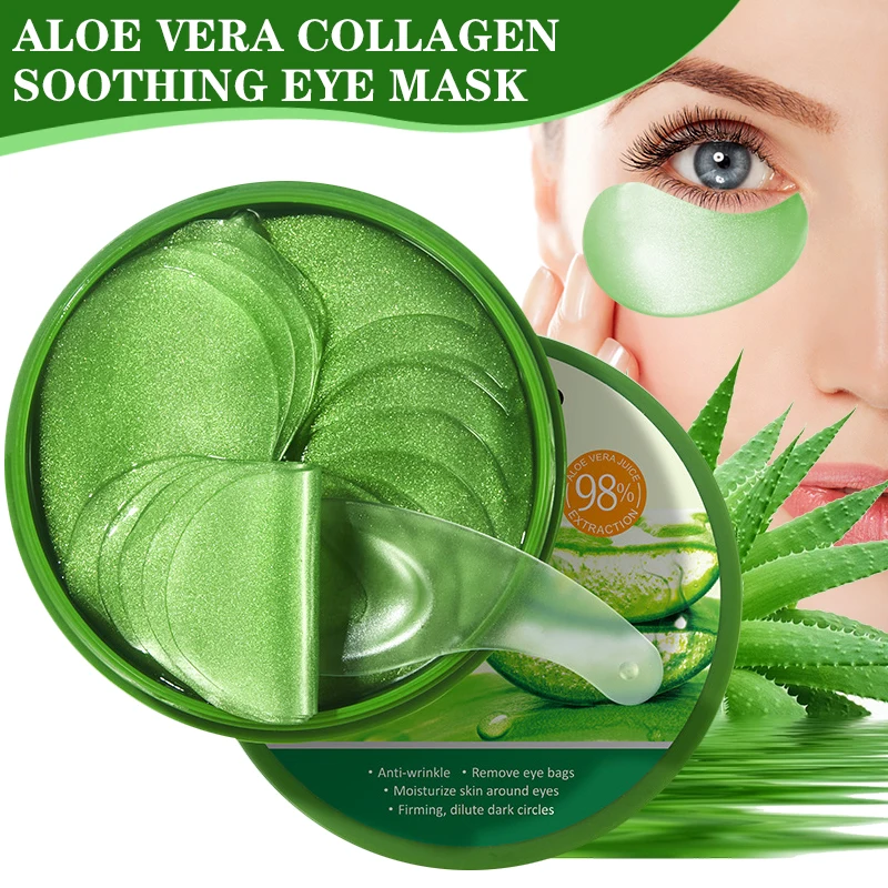 Collagen Under Eye Patches - 60 個アロエベラコラーゲンアイマスク抗くま目袋保湿引き締めヒアルロン酸ゲルアイパッチ目スキンケア