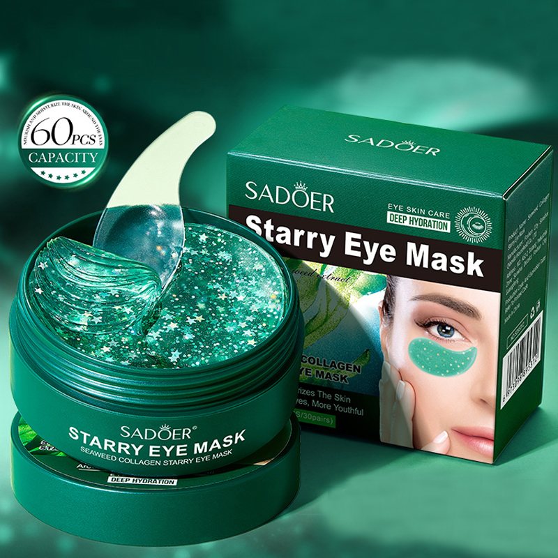 Collagen Under Eye Patches - 60枚入り／箱。海藻コラーゲン配合のアイマスク。海藻エキスとコラーゲンを含み、シワを軽減し、目の下のクマを改善します。