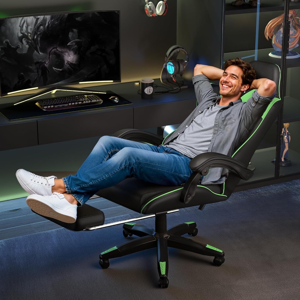マッサージ機能とフットレスト付きのゲーミングチェア。大人のた - Massage のレビューと価格