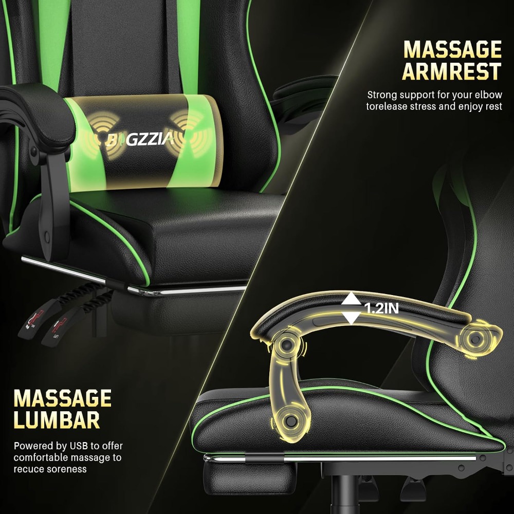 マッサージ機能とフットレスト付きのゲーミングチェア。大人のた - Massage のレビューと価格