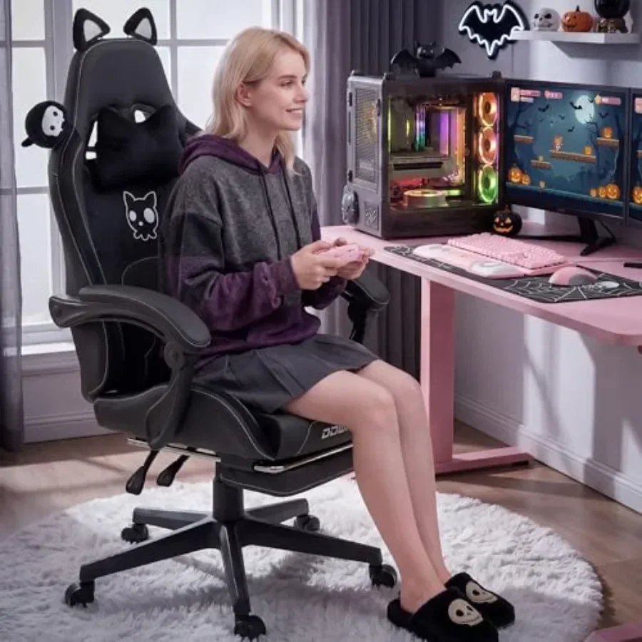 大人用ゲーミングチェア。猫耳付き、PUレザー製、ブラック。マ - Massage のレビューと価格