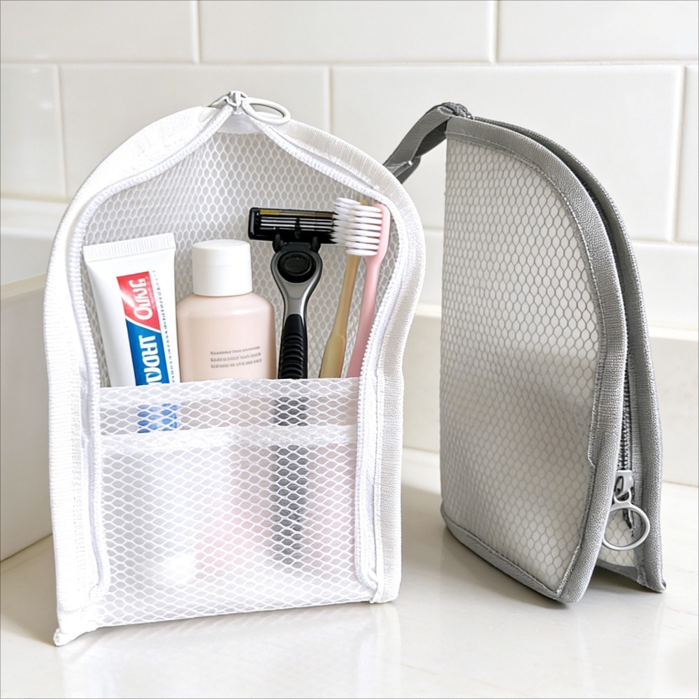 メッシュトイレタリーバッグ 通気性 速乾性 縦型歯ブラシホル - Makeup のレビューと価格