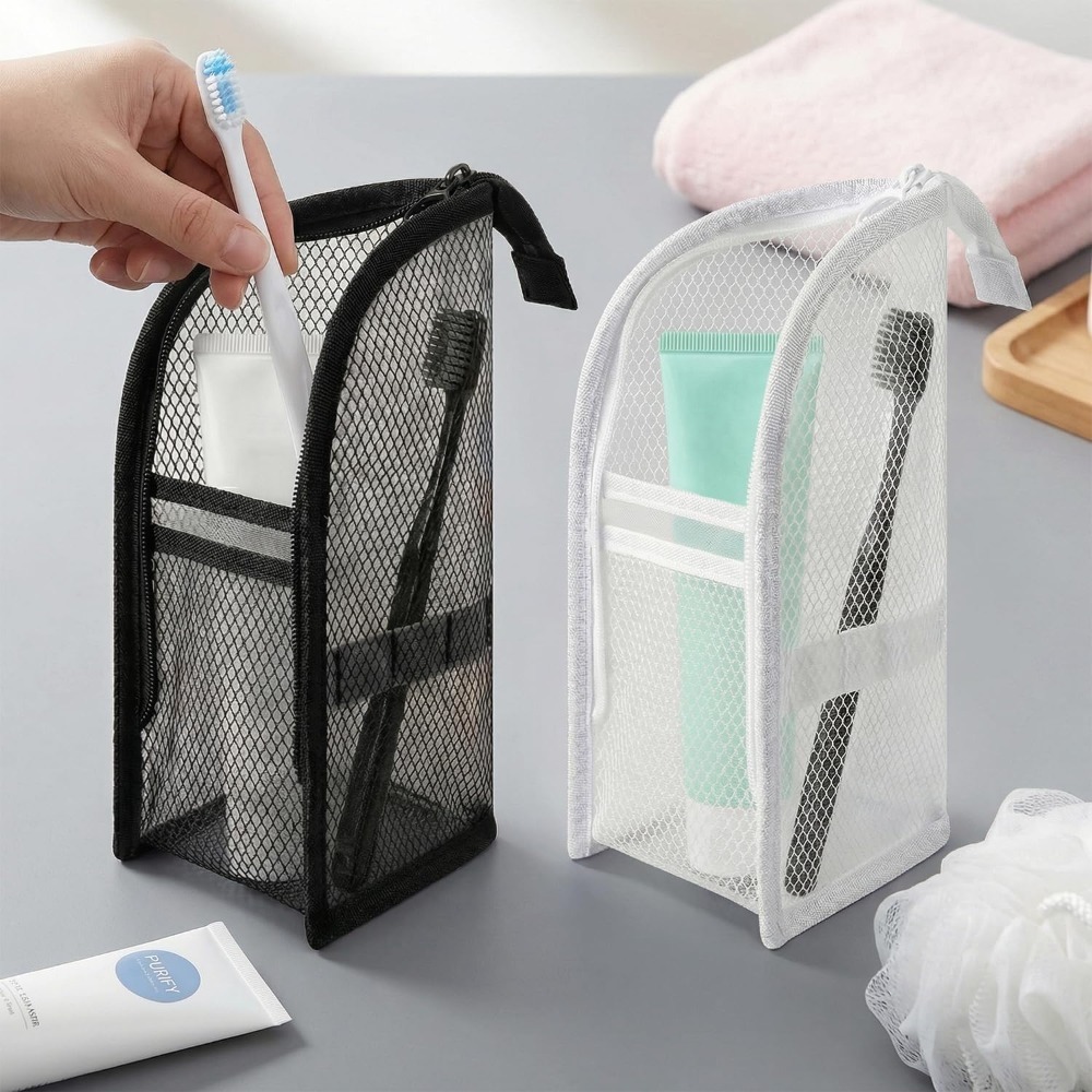 メッシュトイレタリーバッグ 通気性 速乾性 縦型歯ブラシホル - Makeup のレビューと価格